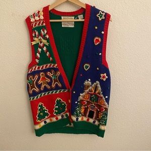 VINTAGE - 1994 Christmas Gingerbread Sweater Vest - Small